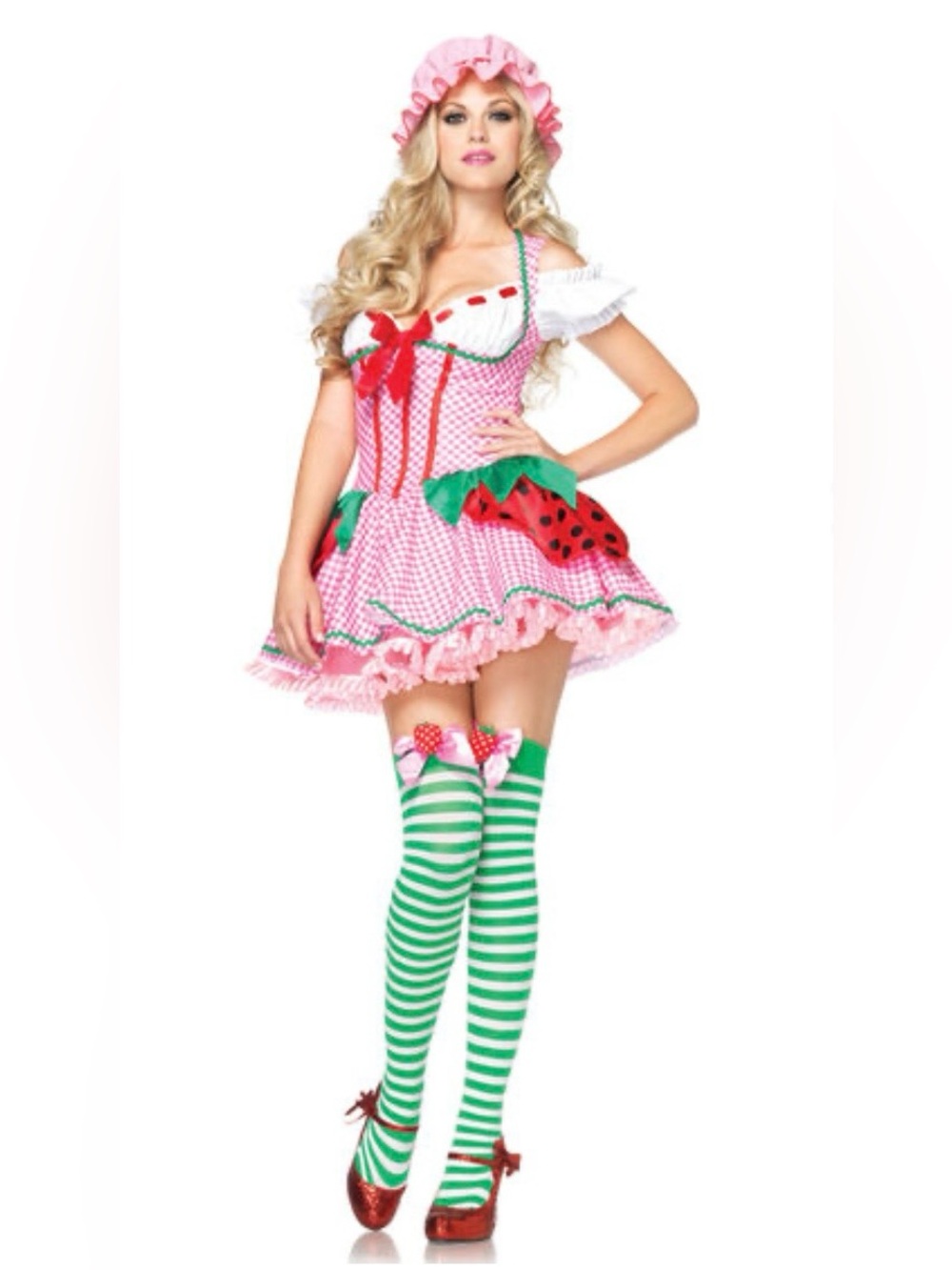 HTF Halloween Costume Strawberry Shortcake Pink White Gingham Women’s Sz M